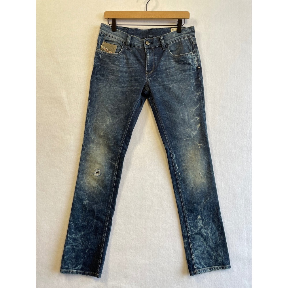 Nwt Diesel Livy Slim Straight Jeans Women's 30 Distressed‎ Wash 0063F Stretch